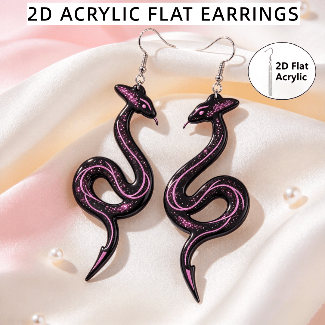 Gothic 2D Flat Acrylic Curved Snake Drop Earrings